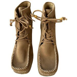 Candie's Women's Wedge Heel Leather Upper Tan Lace Up Boots Size 8.5M (READ)